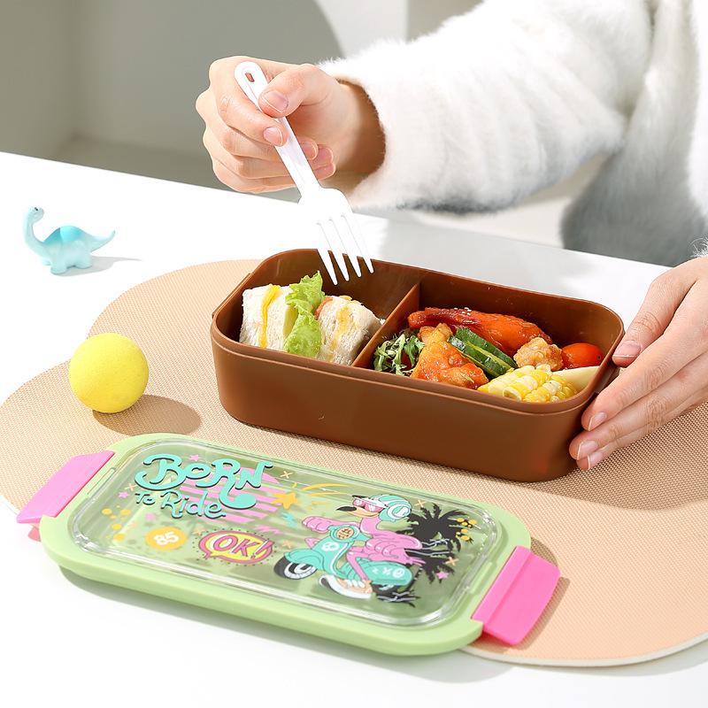 Cartoon Student Lunch Bento Box - Large Capacity, Microwaveable with Divider and Buckle
