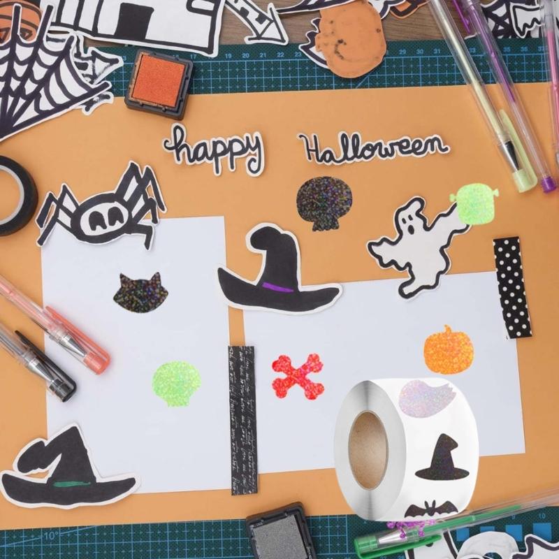 500Pcs Halloweens Sticker With Metallic Pumpkin Designs Perfect Easy Peeling Decal For DIY Crafts Event Decorations