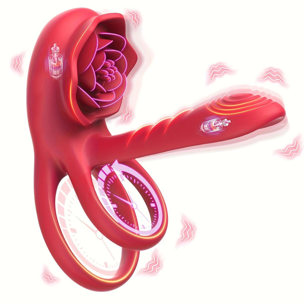 9 Modes Vibrating Penis Sleeve Silicone Vibrating Rooster Ring Penis Sleeve with Rose Clitoral Stimulator Sex Toys for Adult 18