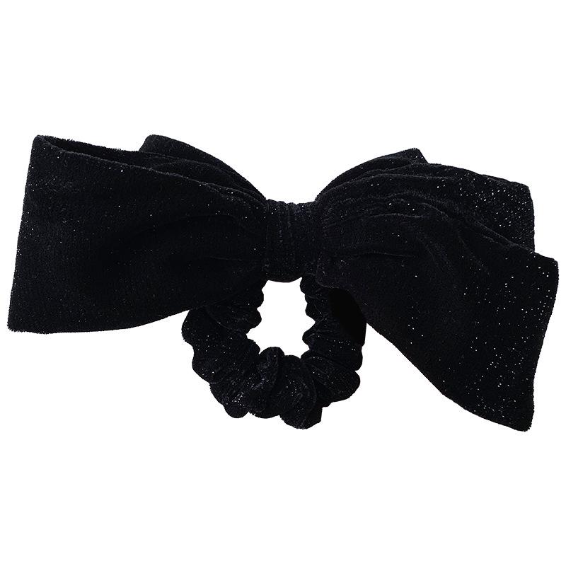Black Sparkle Velvet Bow Hair Tie for Women - High Elasticity, Gentle on Hair, Durable Rubber Band.