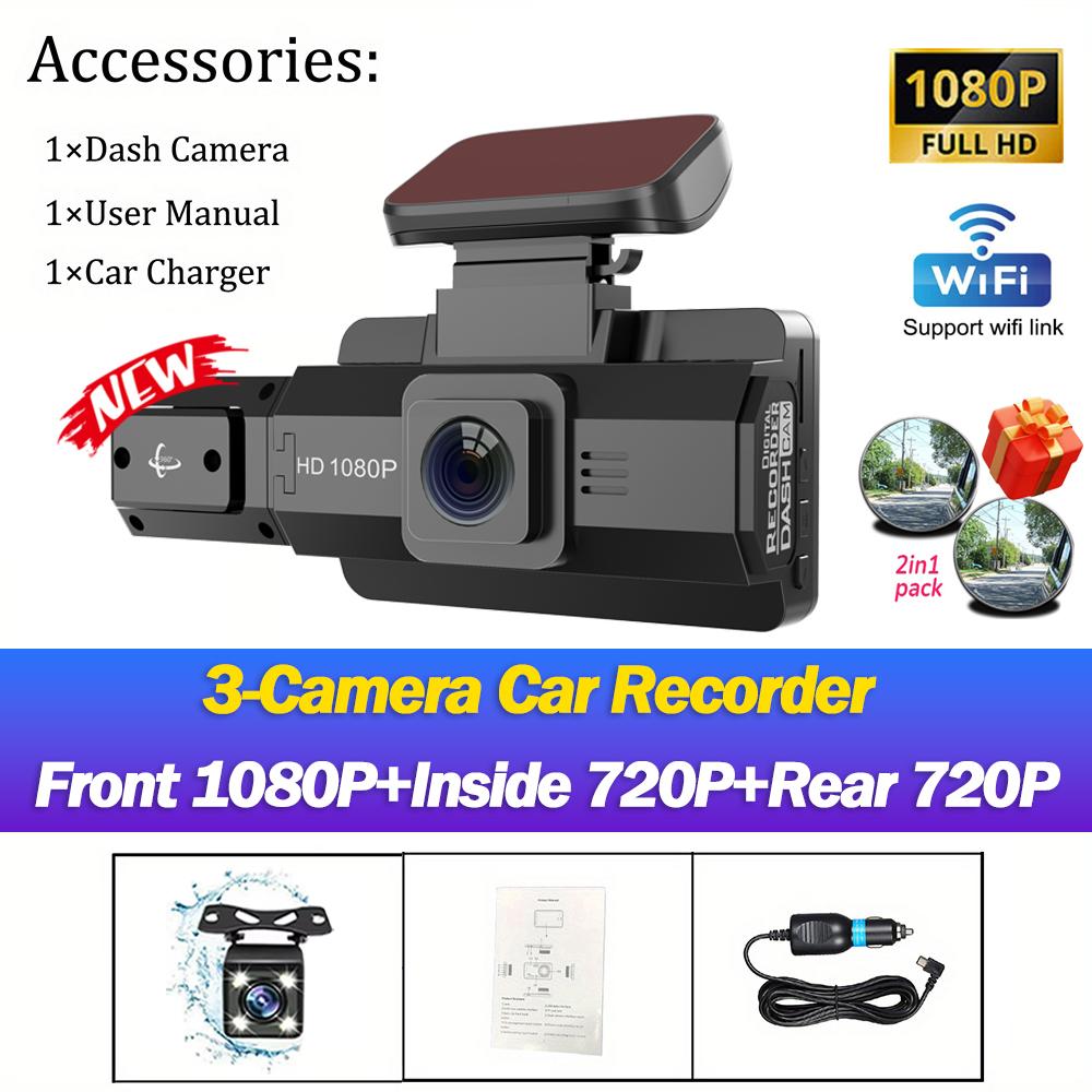 3Channel 1080P Dash Cam for Cars Front and Rear Camera WIFI Car Camera Video Recorder Rear View Camera for Vehicle Car Accessory