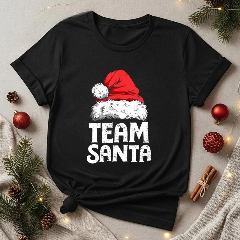 

Women s Casual Short Sleeve T-Shirt with Christmas Team Santa Print T-Shirts Round Neck Christmas Party Wear Women s Clothing S
