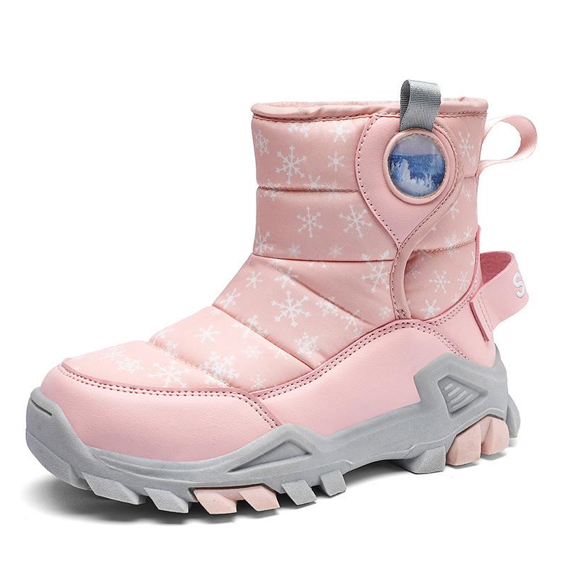 Winter Kids' High-Top Leather Snow Boots - Warm, Thick, Non-Slip Velvet Lining for Boys & Girls