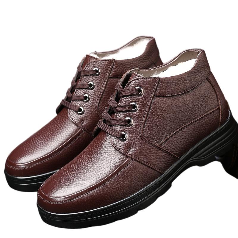 Men's Genuine Leather Cotton Boots outdoor Leather non slip shoe Comfortable velvet snow boot Fashion casual new male shoes