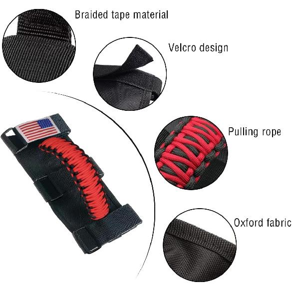 HZEL 2PCS Roll Bar Grab Handles, Oxford Cloth Upgrade Metal Buckle Paracord Grip Handles, Durable And Strong Car Accessories, Compatible With