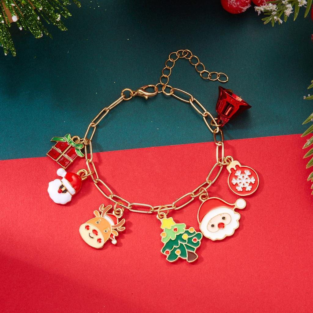 Weihnachts-Multi-Element-Glocken-Anhänger-Halskette für Damen Schneeflocke Weihnachtsmann Rentiere Schneemann Halskette Freundschaftsschmuck Geschenke