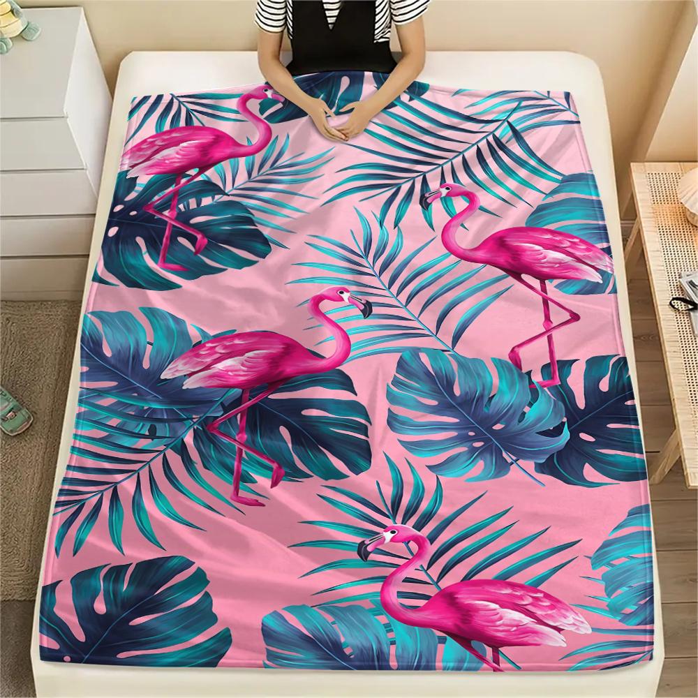 1Pc Flamingo Print Flannel Blanket, High quality Comfortable for All Seasons, Home Decor, Warmth and Comfort, Perfect for Christmas Gifts