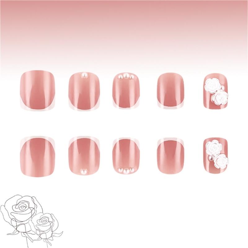 Press on Nail with 3D Flower Designs False Nail French Tips for Women Seeking Unique Valentine's Day Appearance