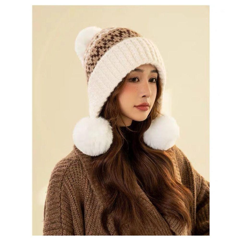 Thickened Bonnet Caps Warm Winter Hat with Pompon Fashion Women's Beanies Autumn Winter