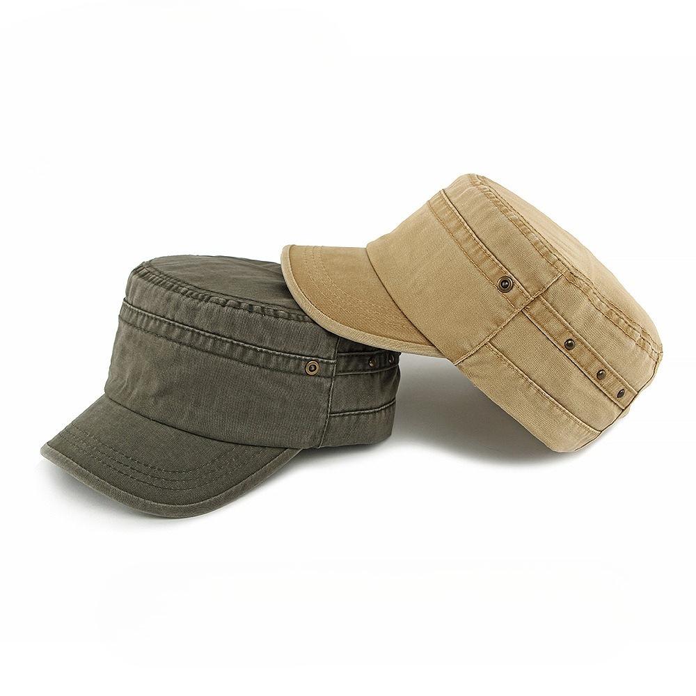 Unisex Vintage Washed Cotton Military Cap Summer Outdoor Sun Protection Flat Top Hat Fashion Cadet Hat Army Style Peaked Cap Casual Sport Hat