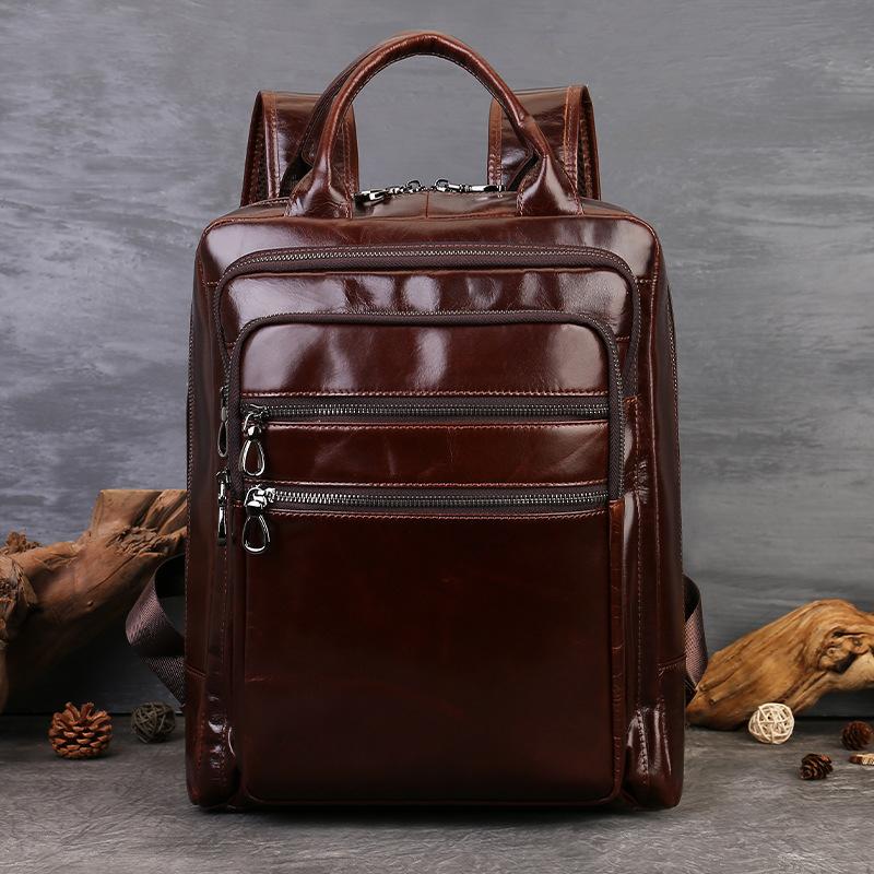 Leather Backpack Men's Business Computer Bag, Casual and Versatile Travel Schoolbag