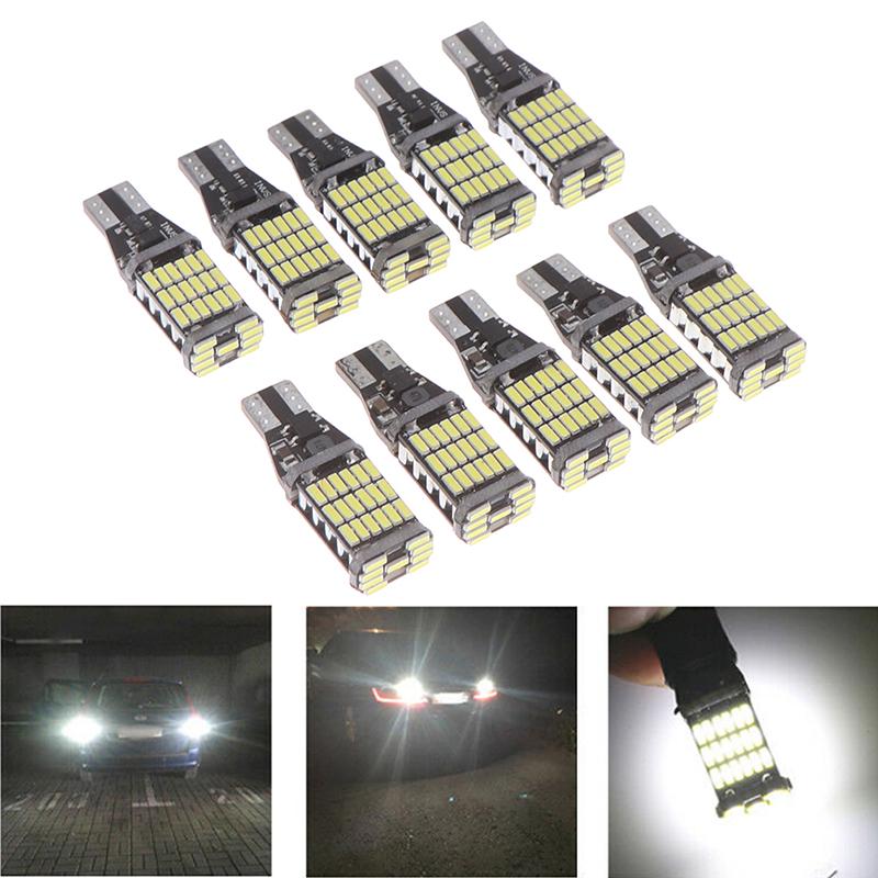 10Pcs White 45 SMD 4014 T15 W16W LED Car Reverse Back Light Bulb 6000K