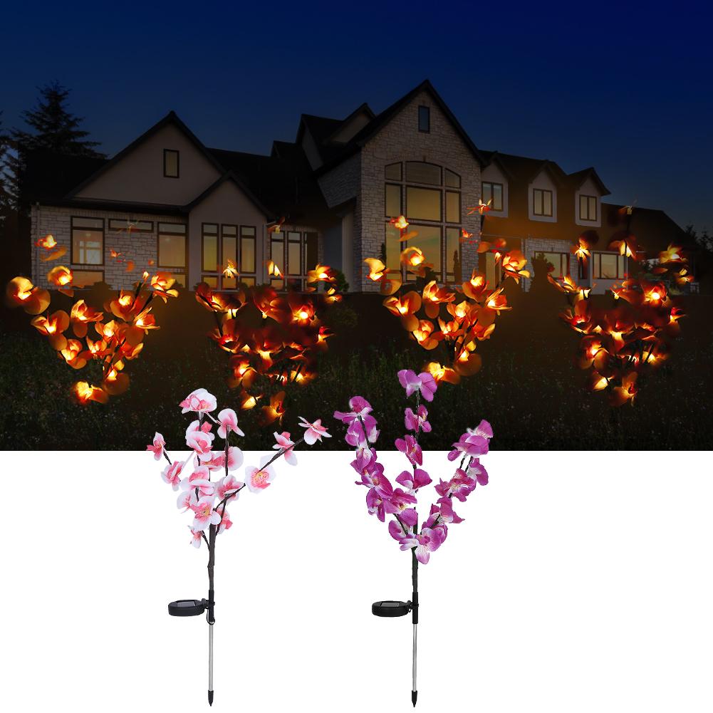 2Pcs/Set Solar Power LED Artificial Orchid Tree Lights for Garden Courtyard Lawn Decoration