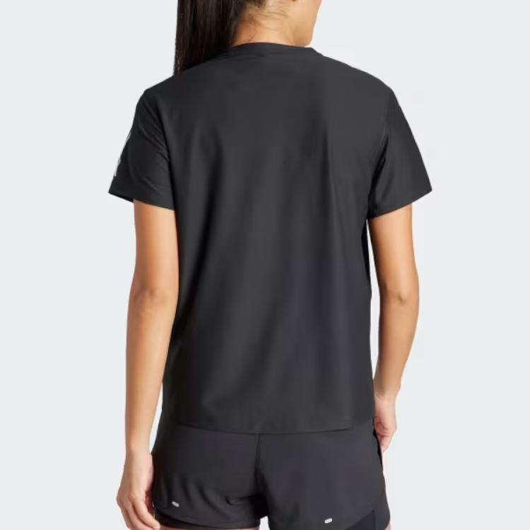 Adidas Own The Run Reflective Stripe Crew Neck Short Sleeve T-Shirt Women Tops Black IN2961