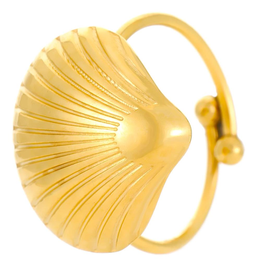 Stainless Steel Starfish & Seashell Open Ring - Ocean Holiday Style Jewelry for Women