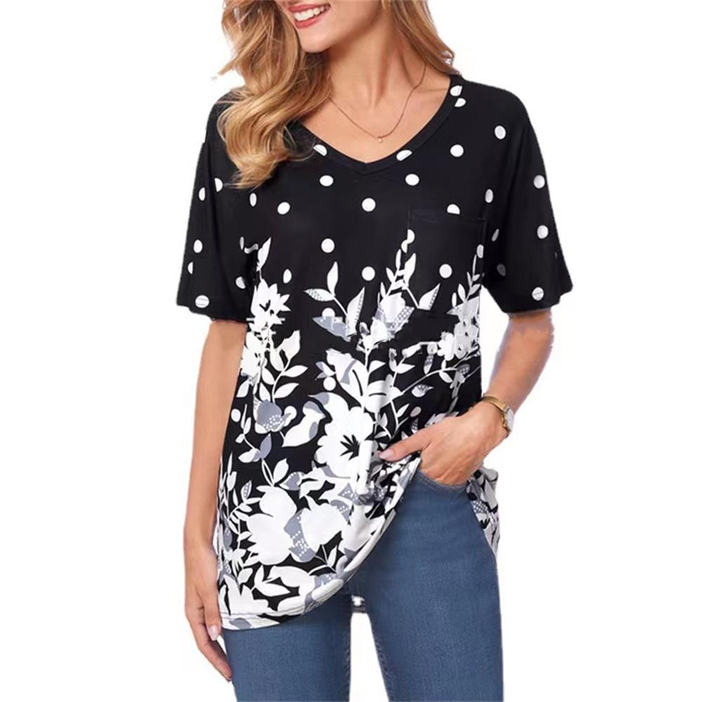 Summer V-neck 3D Printed Top Fashionable Casual Short Sleeved Women's T-shirts