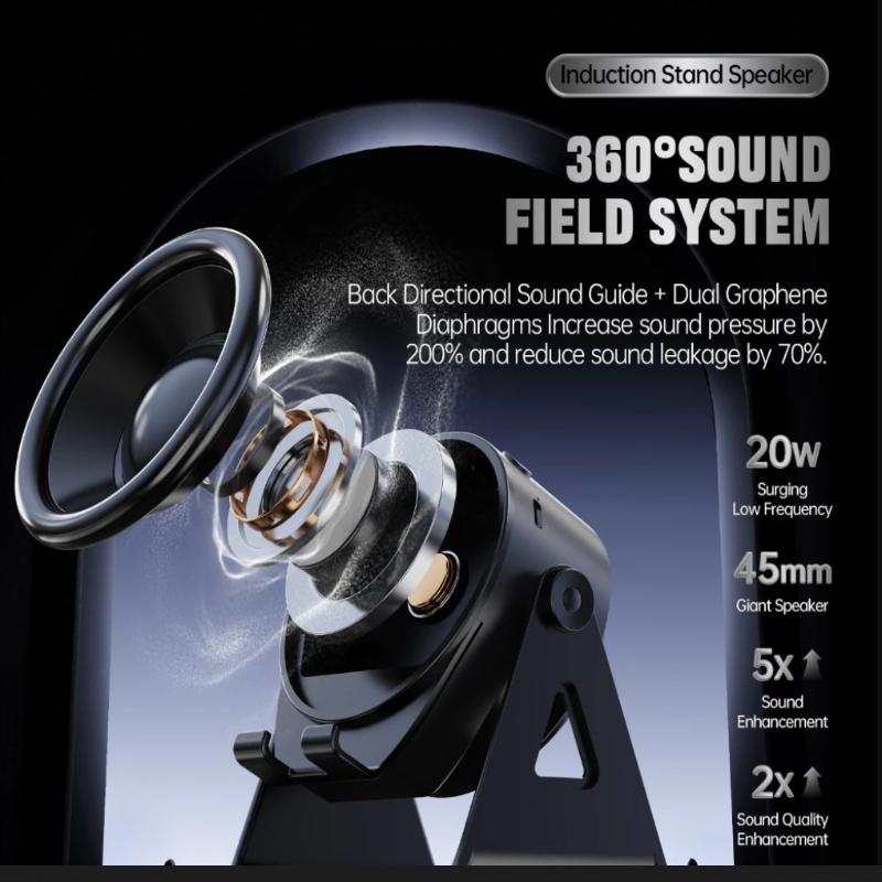 Bluetooth Wireless Induction Speaker Phone Holder Rgb & Rotating 360° With Power Bank