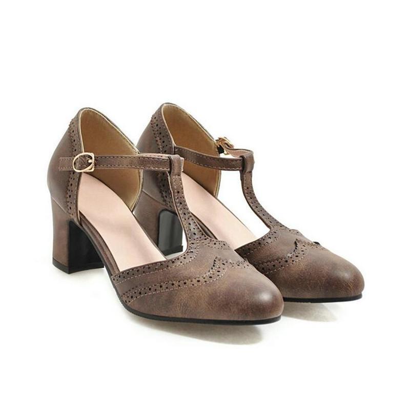 

женская обувь туфли на высоком каблуке весенние туфли Мэри Джейн женские туфли с пряжкой и круглым носком туфли лодочки для вечеринки и платья большой размер 34-46 34