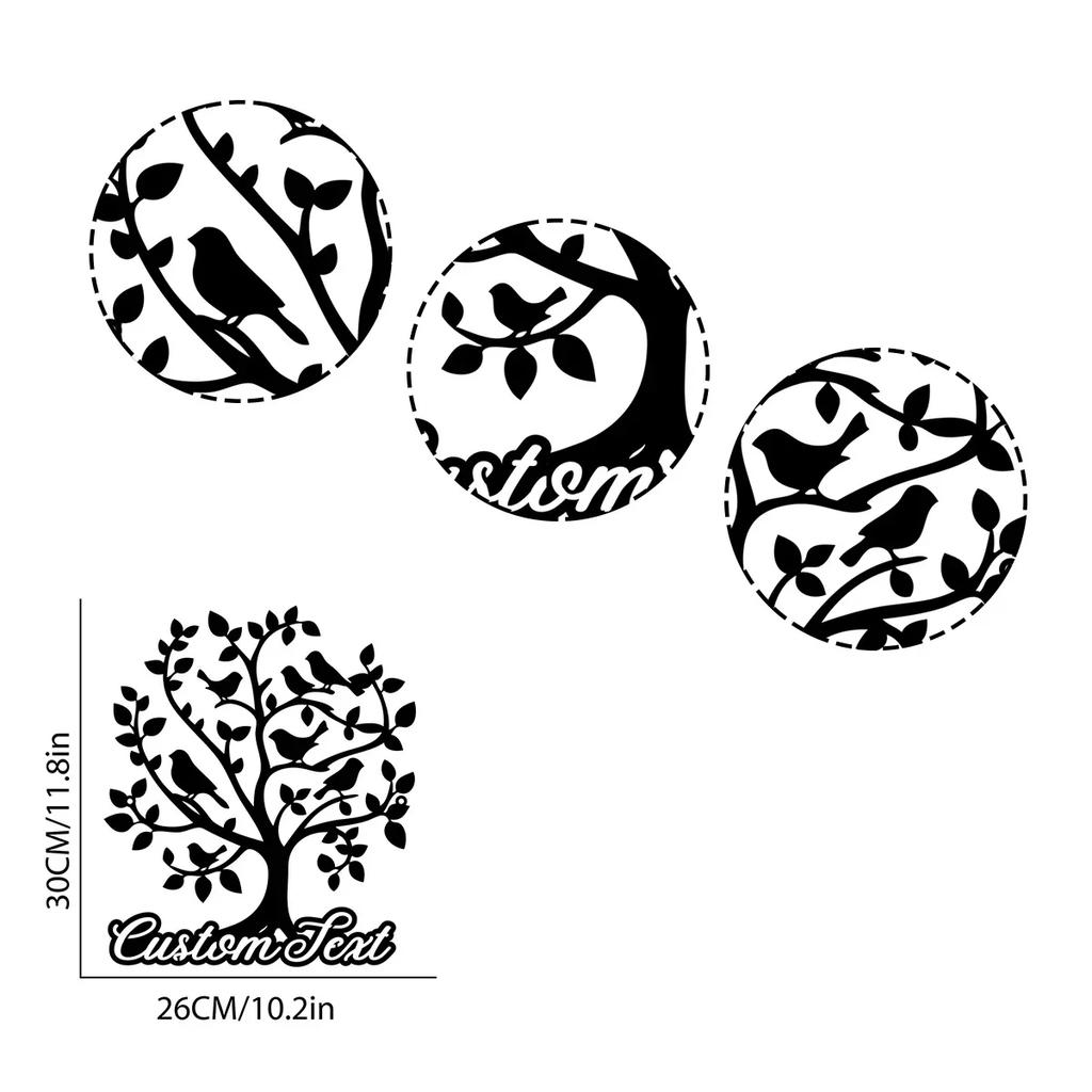 Metal Wall Art Birds on Branch, Garden Tree of Life Decor, Rustic Home Living Room Hanging