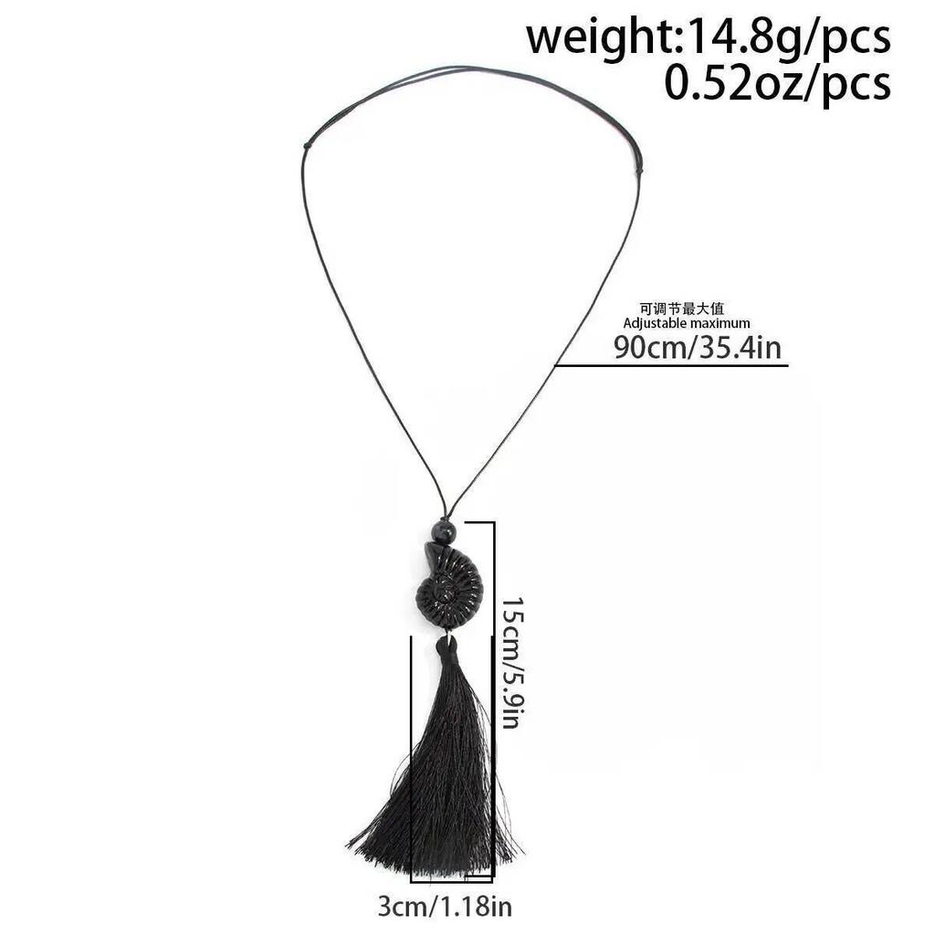 SHIXIN Fashion Creative Acrylic Conch Tassel Pendant Long Necklace for Women Adjustable Wax Thread Sweater Chain Jewelry Gifts