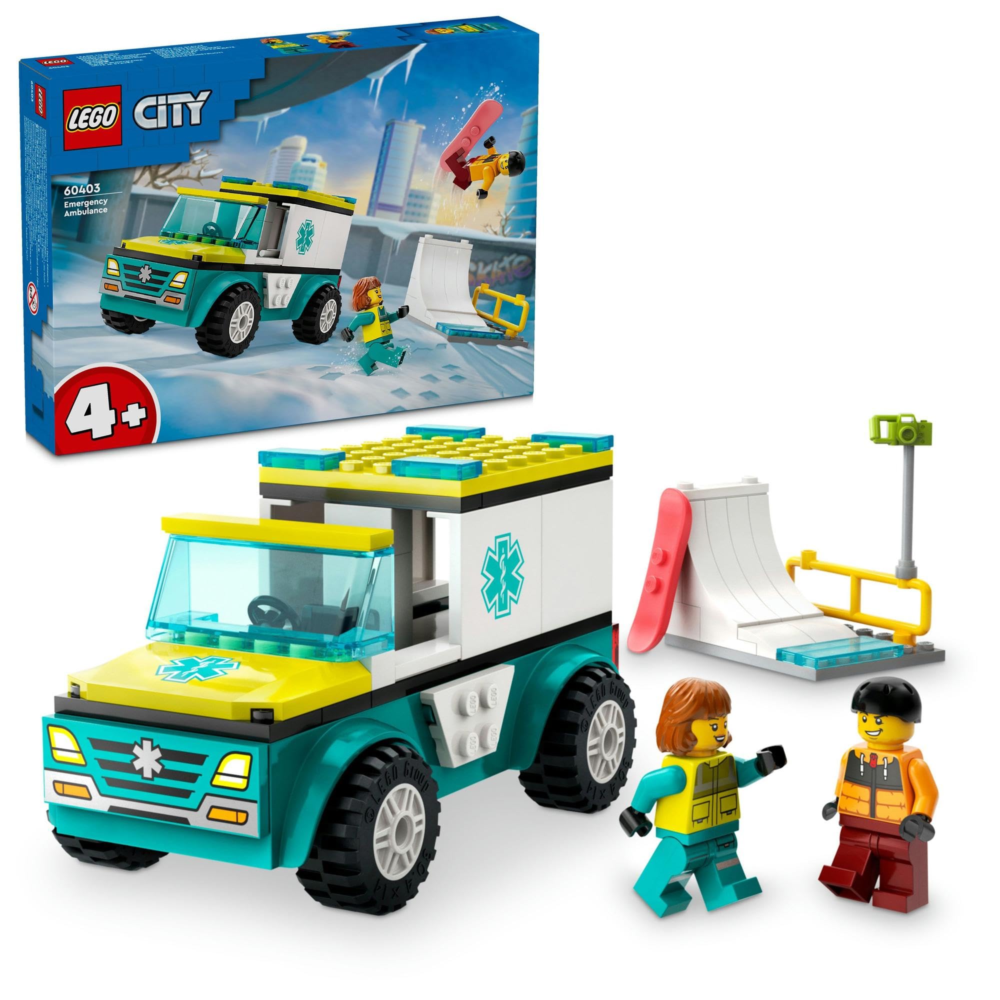 

Игрушка LEGO City Скорая помощь и сноубордист, Ролевая игра, Блоки, Мальчики, Девочки, Дети, Возраст 4, 5, 6, Скорая помощь, Скейтборд, Ролевая игра, 60403