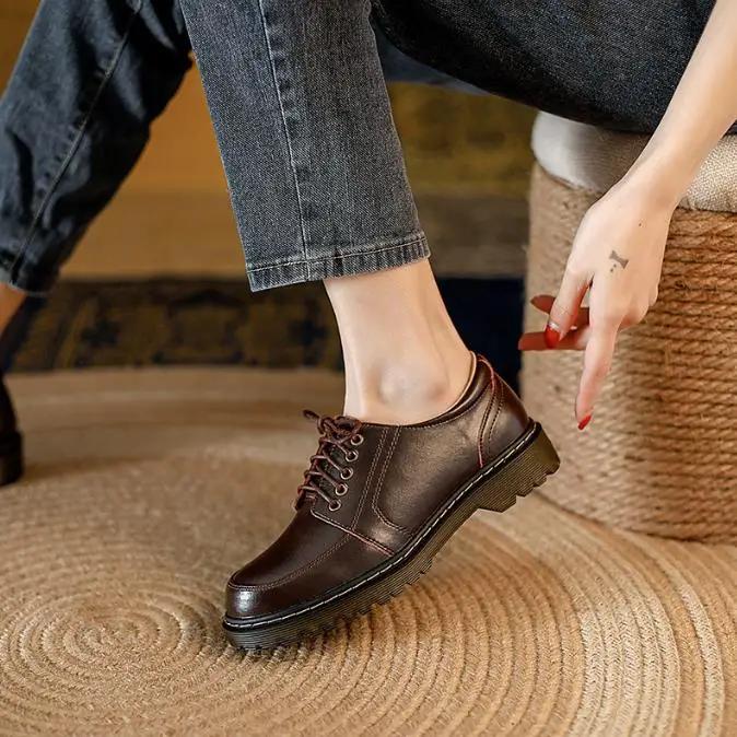 Woman Brogue Shoes Woman Platform Oxford Shoes Flats British Style Vintage Cut-Outs Flat Casual Women Shoes Student Retro