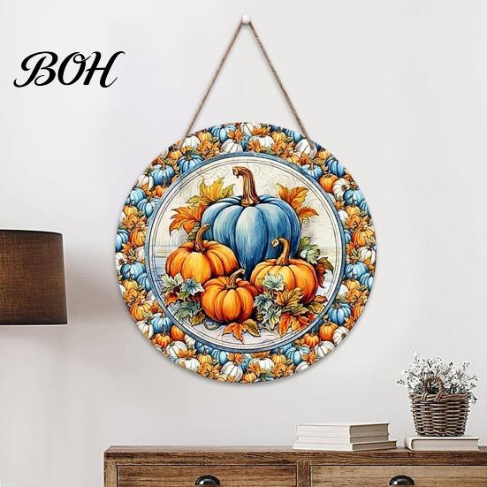 Fall Front Porch Decor Harvest Festival Welcome Sign for Door, Rustic Wooden Hanging Wheat Ear Ornament with Hemp Rope, Autumn Pumpkin Plaque