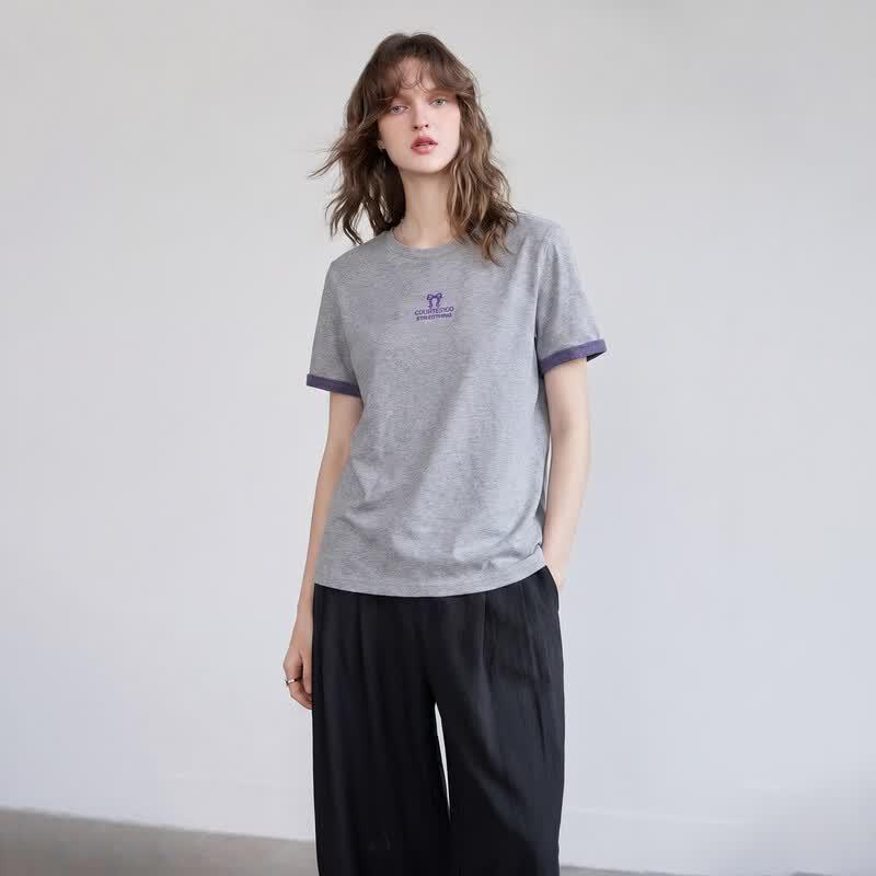 Women's Pure Cotton Contrast Letter Sequin T-shirt