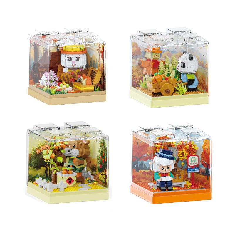 Lovely Cartoon Animal Micro Diamond Building Block Rabbit Panda Bear Sheep Scene Nanobricks 3D Wall Bricks Toys For Kids Gifts