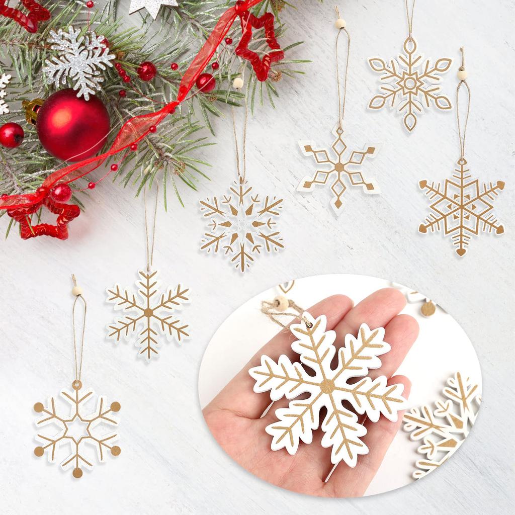 LEMESO Set of Wooden Snowflake Ornaments for Christmas Stylish White Christmas Decorative and Stylish 24-Piece Trees, Ornaments, Ornaments, Snowy,
