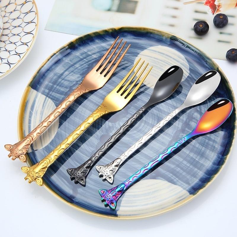 1PC Stainless Steel Coffee Spoon Cartoon Giraffe Shaped Spoon Animal Cake Dessert Fork Spoon Coffee Spoon