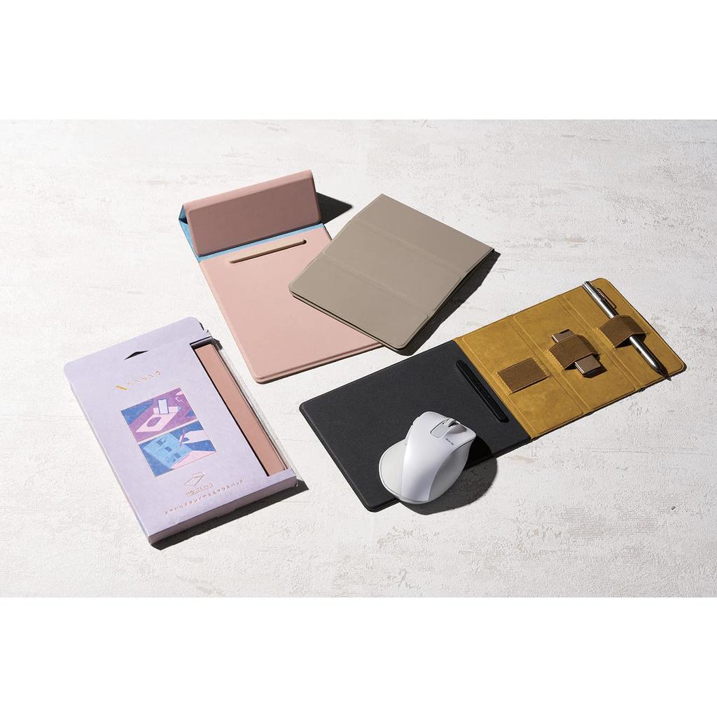 Elecom Mouse Pad MINIO Foldable Portable Smartphone Stand Inch Compatible with Smartphones Rubber Band Storage Interior Slate Black X Ocher Yellow