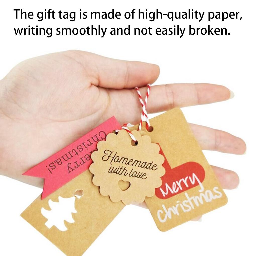 Christmas Paper Gift Vintage Hang Label with Twine Xmas Card for DIY Arts Crafts