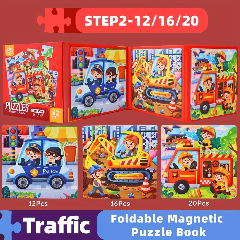 Foldable Magnetic Puzzles for Toddlers Travel Entertainment Cartoon Toys Car Airplane Road Trip Activities Games Birthday Gifts