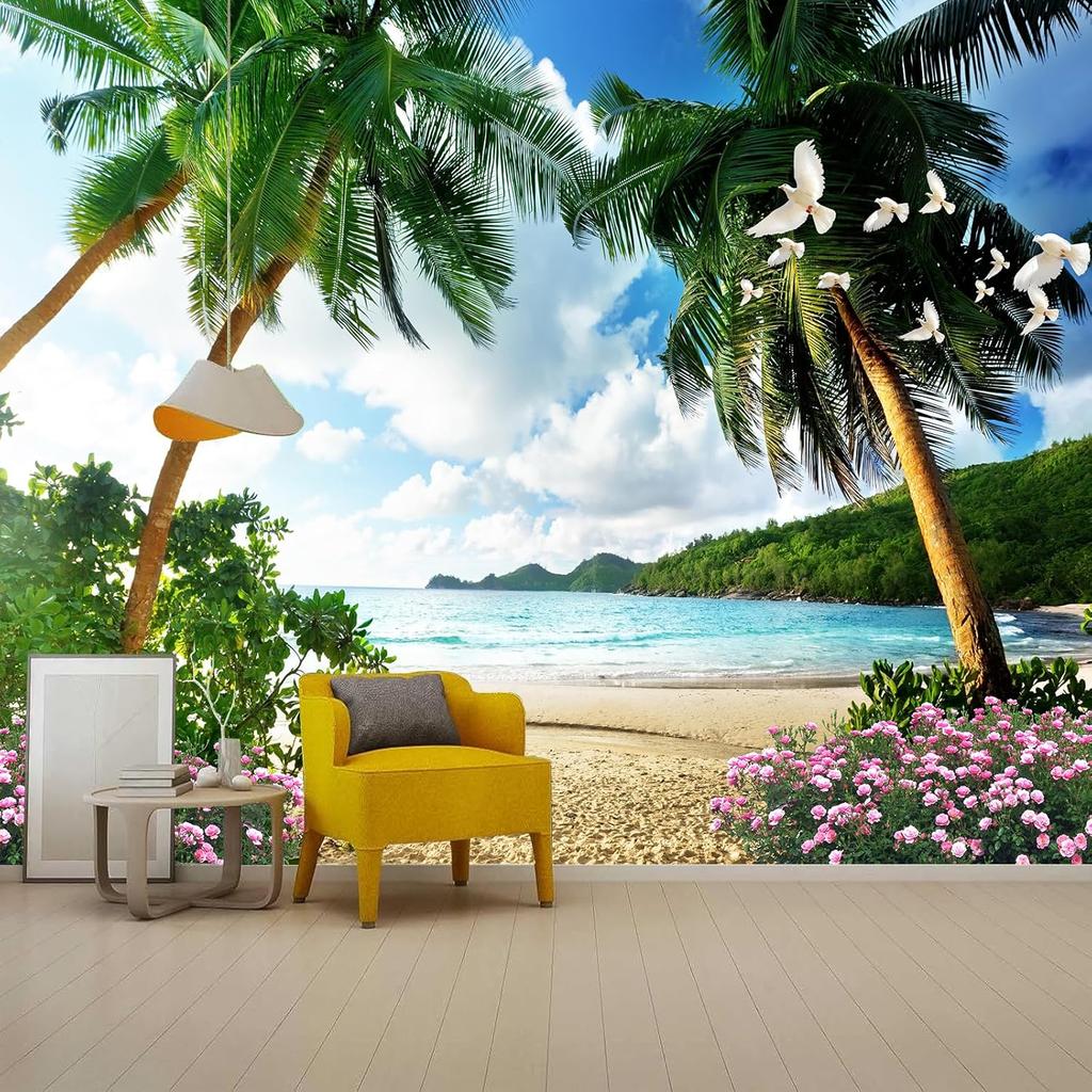Ocean Beach Tapestry Wall Hanging Tropic Paradise Beach Wall Decor Hawaii Tapestries Flower Palm Tree Tapestry For Bedroom