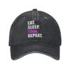 Eat Sleep Yaoi Repeat Washed Baseball Cap  Streetwear Sun Hip Hop Hats Summer Unisex-Teens Tennis Skate Snapback Cap