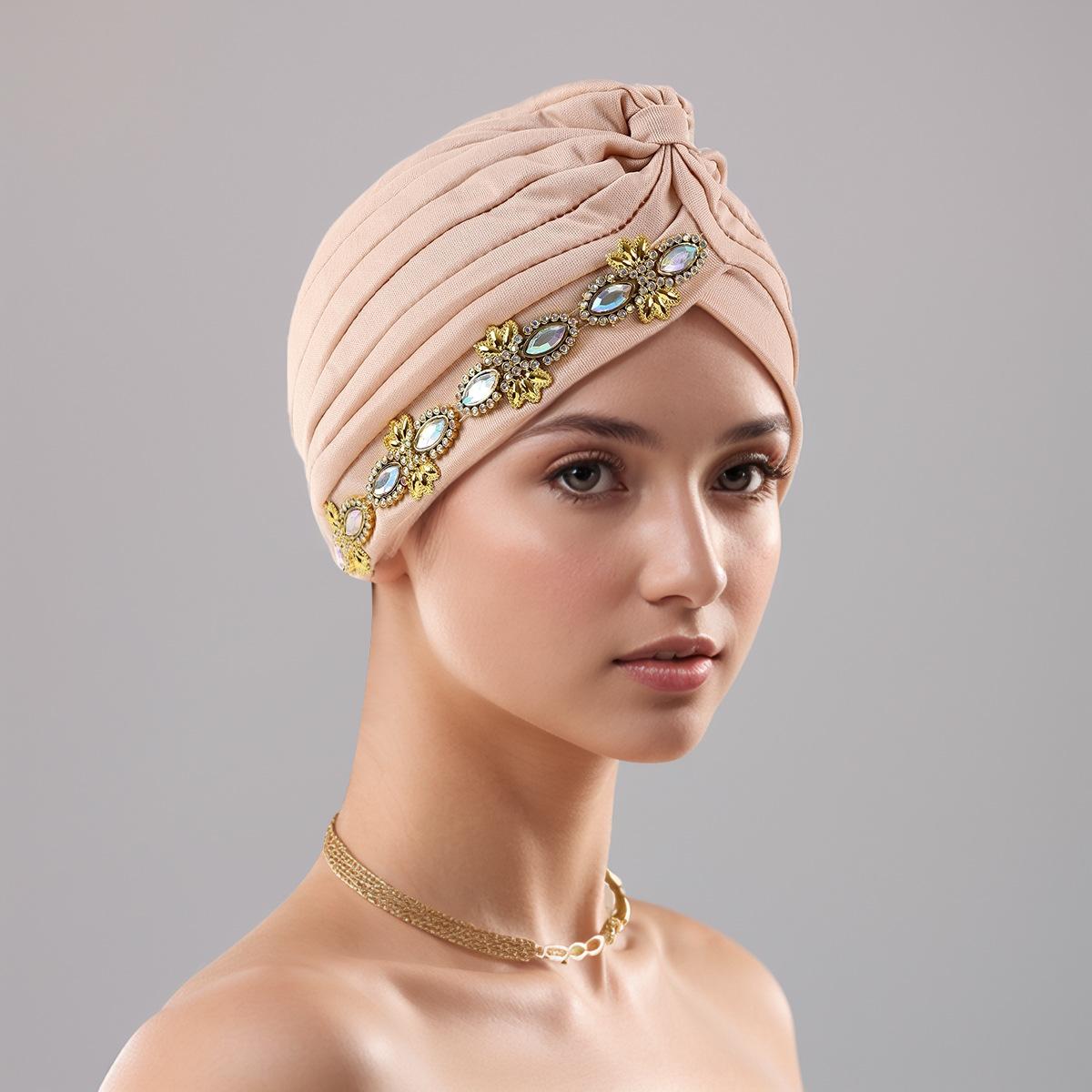 

Turban Cap for Women Muslim Hijab Islamic Headscarf Bonnet African Rhinestone Head Wraps бежевий