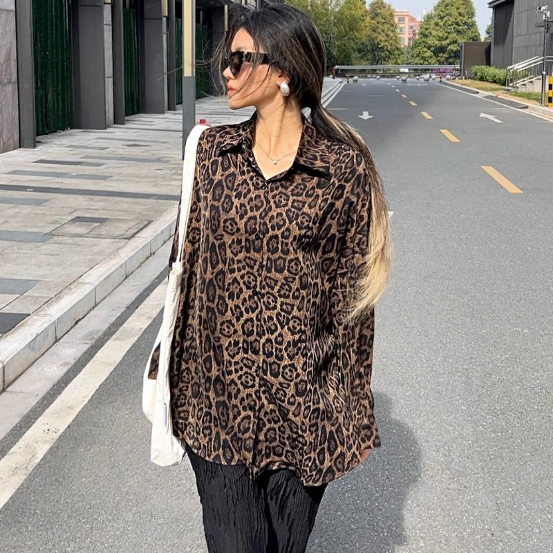2025 Long Sleeve Leopard Print Women Shirt Plus Size Spring and Summer New Casual Office Blouse Jacket Lapel Loose Simple Coat Women Clothing 3137