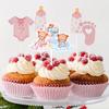 12pcs Boy or Girl Cupcake Toppers Glitter Onesie Jumpsuit Baby Shower Kids Birthday Gender Reveal Party Cake Decorations Supplie