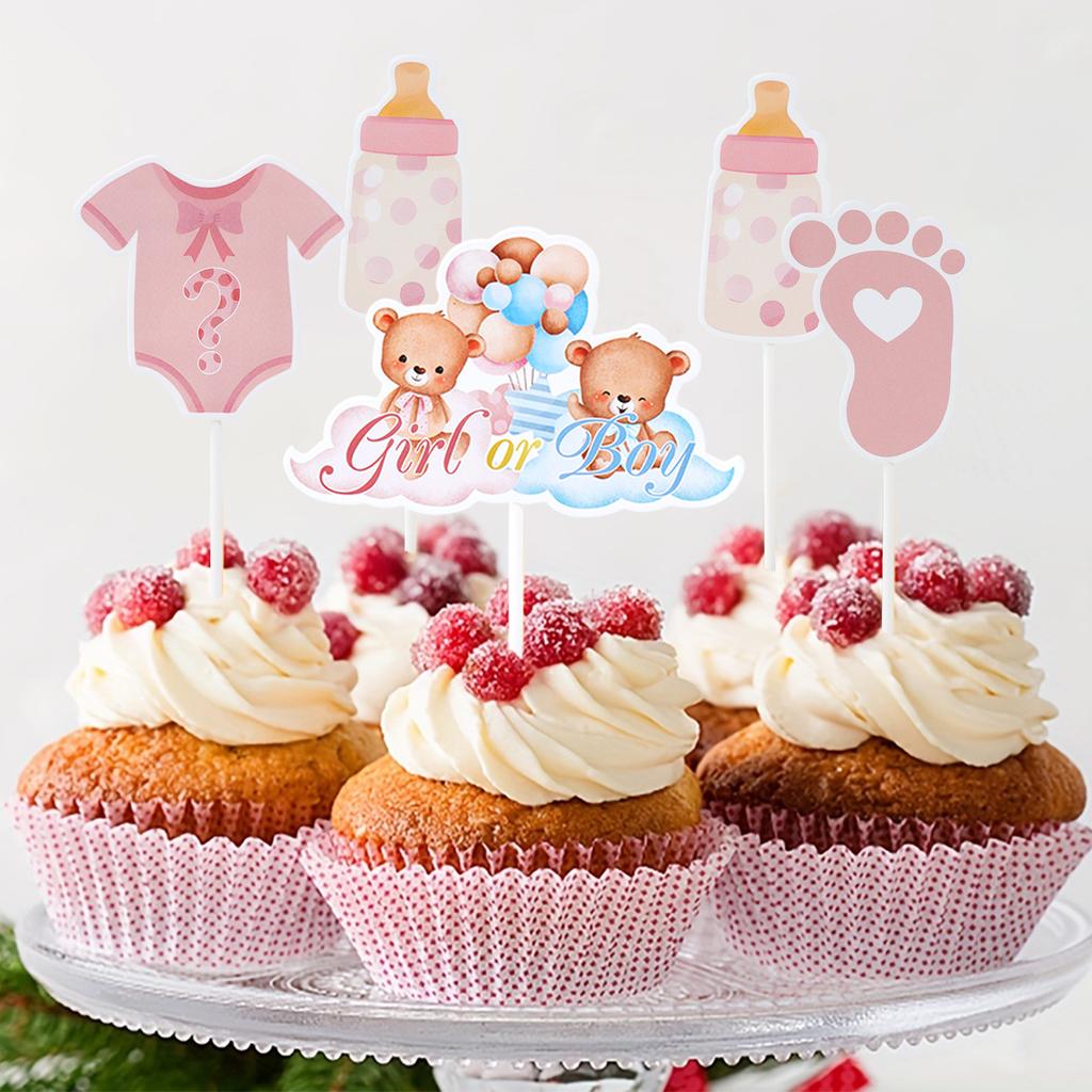 12pcs Boy or Girl Cupcake Toppers Glitter Onesie Jumpsuit Baby Shower Kids Birthday Gender Reveal Party Cake Decorations Supplie