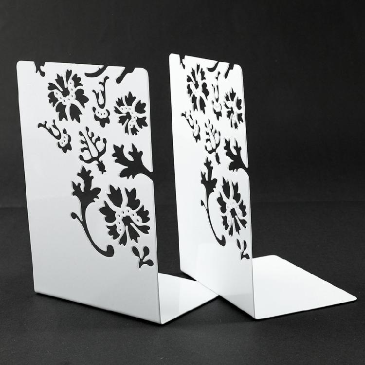 2Pieces Metal Book Ends for Desk and Shelf Hollow Flower Bookends Heavy Duty Bookends Slip Resistant Book Support
