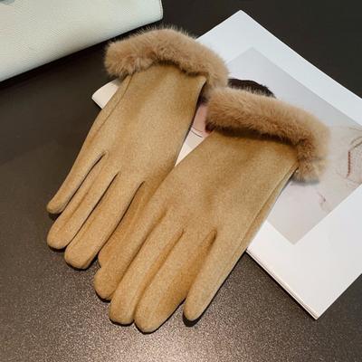 Yousheng 1 Pair Women Winter Touch Screen Gloves Fleece Lined Warm Gloves Thermal Faux Suede Gloves with Faux Fur Cuff for Girls Ladies