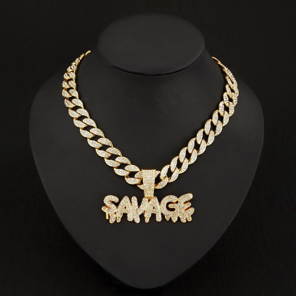 SAVAGE Large Pendant Hip Hop Cuban Chain Street Rap Alloy Full Diamond Personalized Necklace