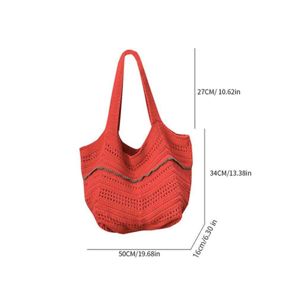 Korean Style Hollow Out Knitted Weave Bag Solid Color Knitted Shoulder Bag Crochet Tote Bag  Daily