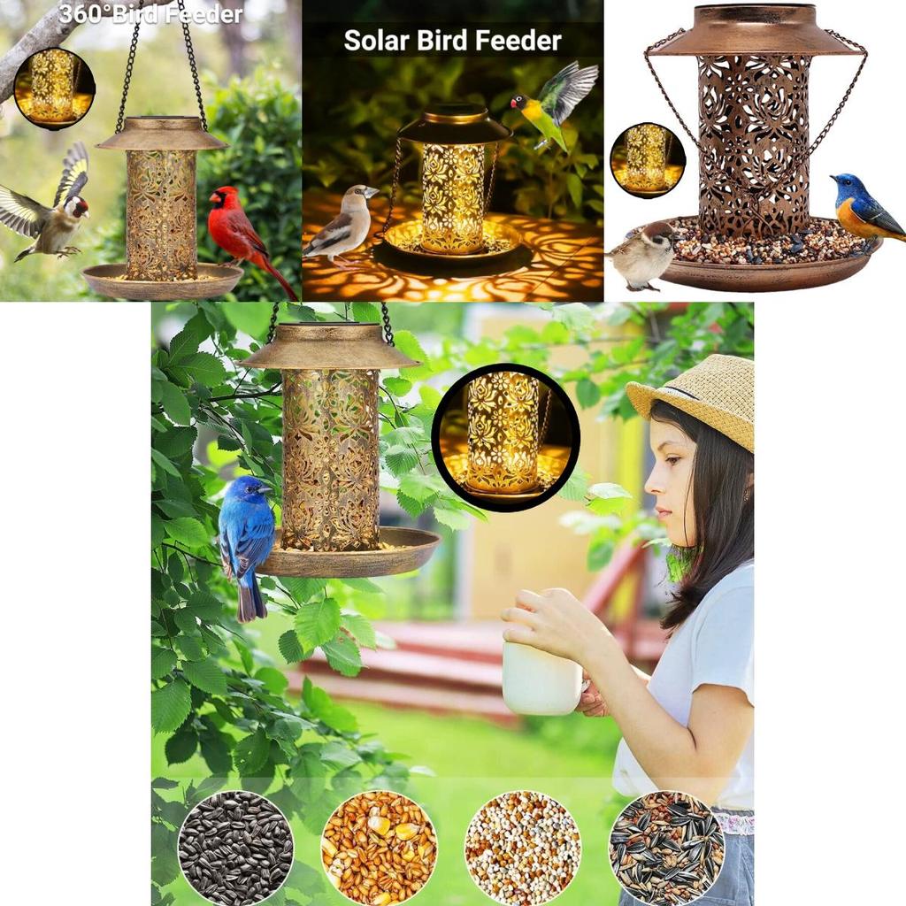 Charming Outdoor Solar Metal Hummingbird Feeder And Decorative Garden Light For Bird Feeding And Watering