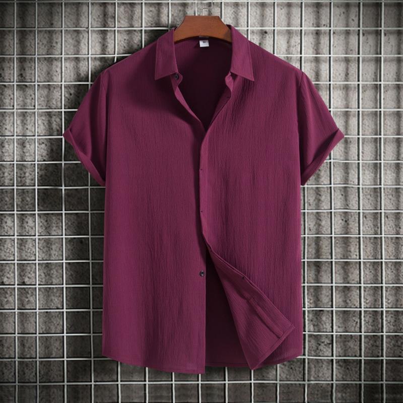 Summer 2026 Men's Loose Solid Color Short-Sleeved Button-Down Casual Shirt