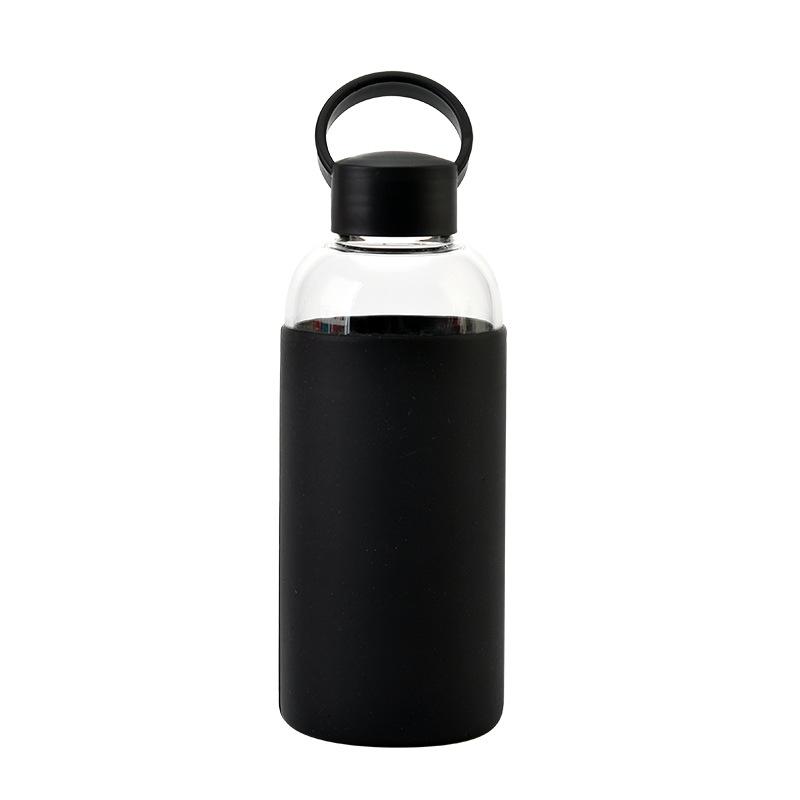 Sports Portable Water Cup With Silicone Cover, Student Couple Easy Cup High Borosilicate Glass Water Cup