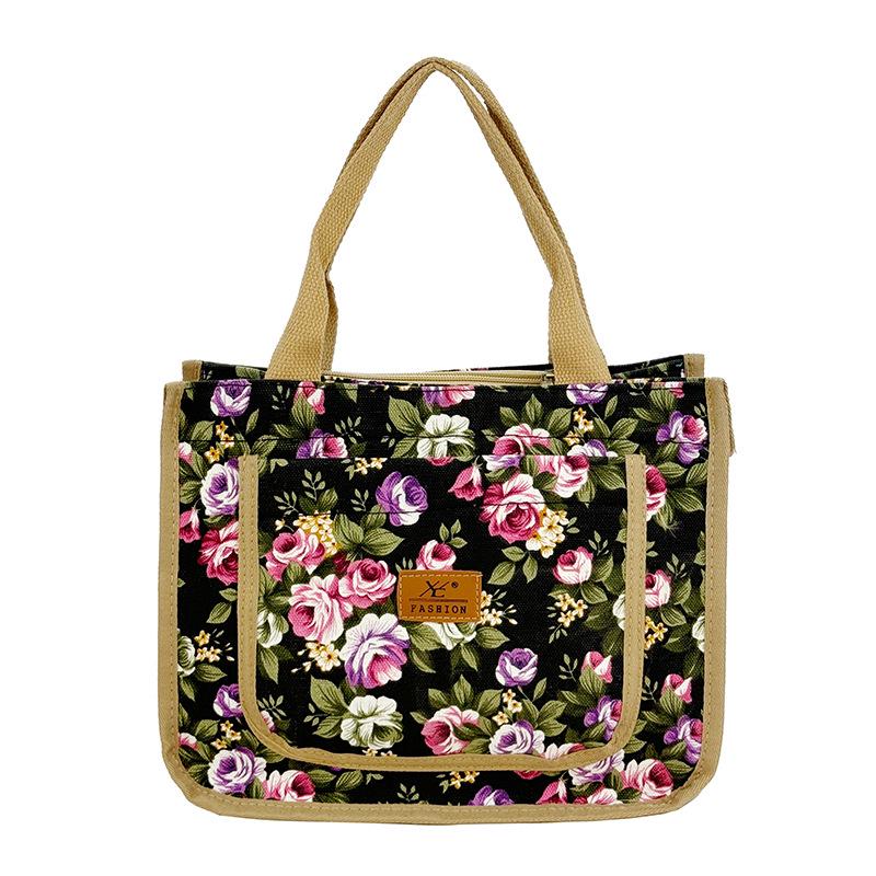 

Международная модная холщовая сумка с этническим принтом и сумка для ланча бенто чёрный