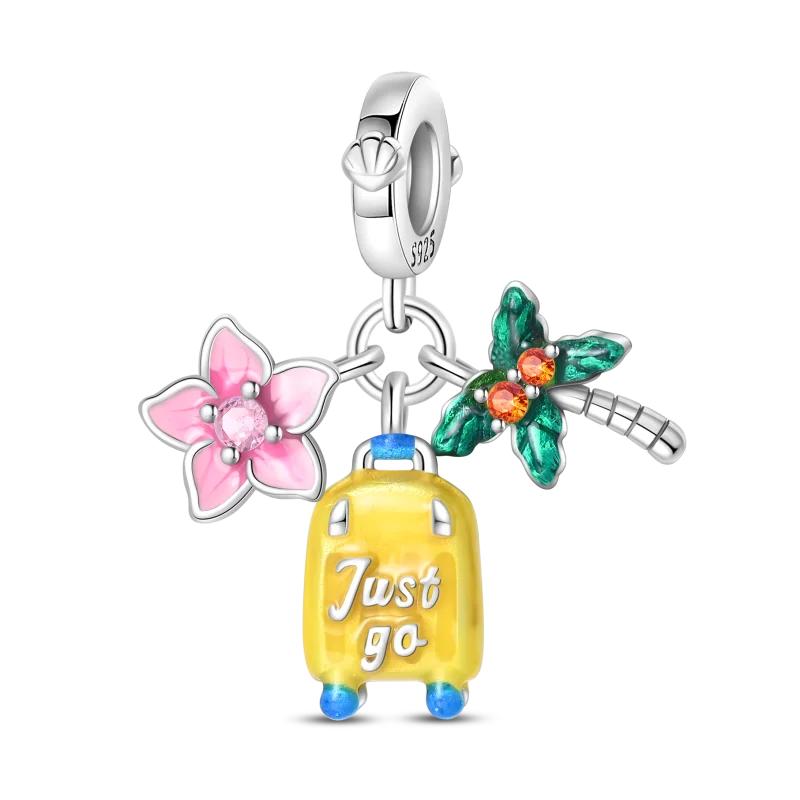 

copper Fashion Colorful Travel Luggage Charm Bead Charms Bead Charms Compatible With 4MM hole diameter Bracelets Do It Yourself Anniversary Jewellery