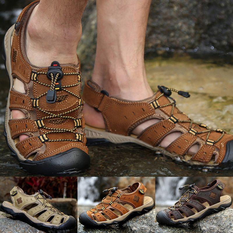 Mens Hiking Adventurous Sandals With Closed Toe And Adjustable Shoelace For Outdoor Activities